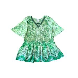 Catherines Blouse Womens Sz 2X Green Sheer Pleated Fairy Cottage Boho Mature